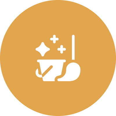 Cleaning icon with bucket and mop.